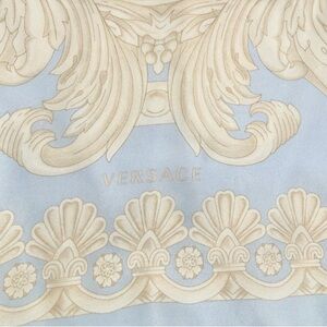 VERSACE Luxury 100% Silk Scarf Powder Blue & Cream NEW w/Tags in Box NWT